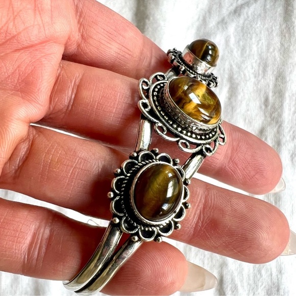 925 Silver Tiger’s Eye🐯👁️Adjustable Cuff Bracelet - Picture 3 of 7